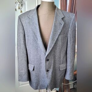 Vintage 80's Blazer Men's 46L Black & White Harringbone 2 Button 100% Pure Wool
